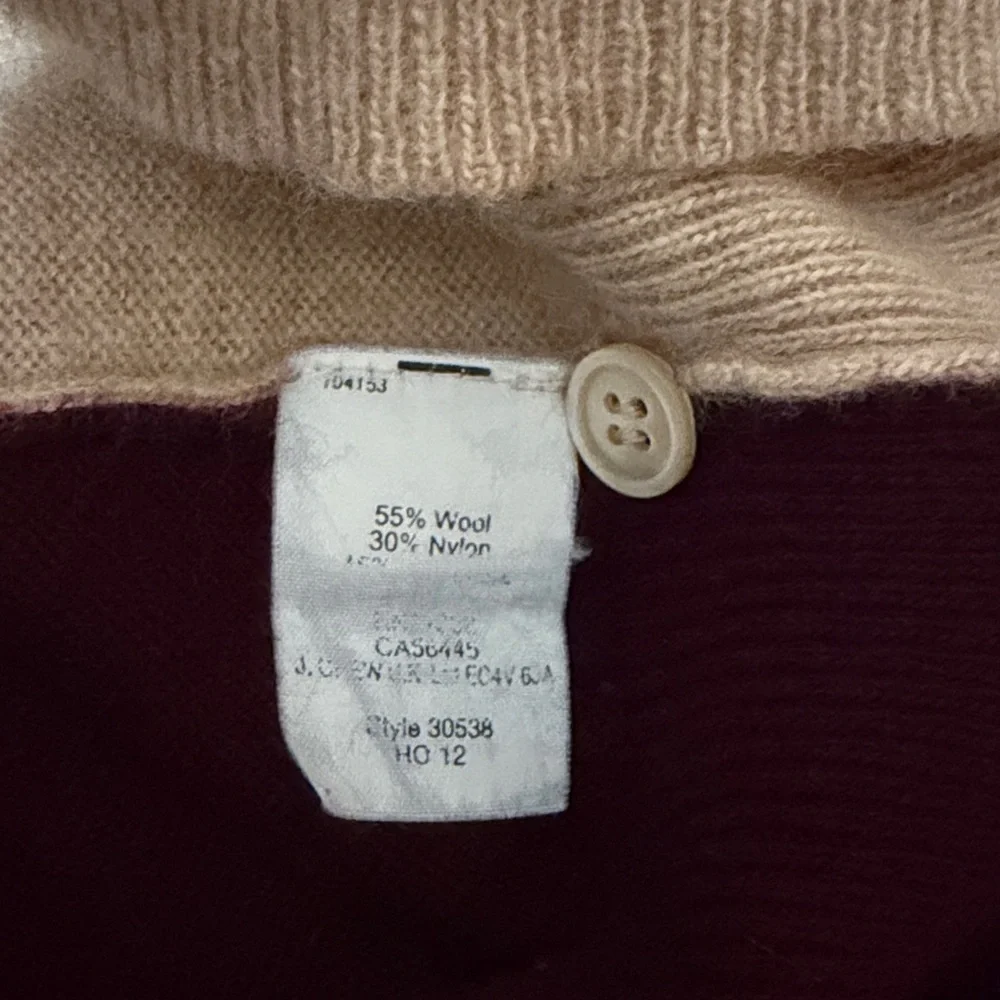 J. Crew Tan and Burgundy Elbow Patch Cashmere Wool Sweater Size S